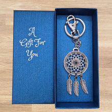 Load image into Gallery viewer, Dreamcatcher Mandala Spiritual Feather Keyring Boxed Gift | Silver Metal Keychain