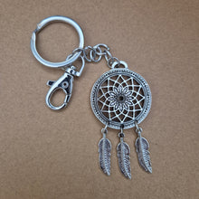 Load image into Gallery viewer, Dreamcatcher Mandala Spiritual Feather Keyring Gift | Silver Metal Keychain