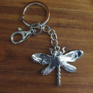 Dragonfly Keyring Gift | Blue & Green Rhinestones | Silver Dragonfly Bag Chain