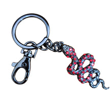 Load image into Gallery viewer, Snake Keychain Boxed Gift | Red &amp; Gun Black Metal Snake Keyring | Hand Made Bag Chain Gift
