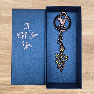 Snake Keychain Boxed Gift | Green & Gun Black Metal Snake Keyring | Hand Made Bag Chain Gift