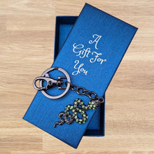 Load image into Gallery viewer, Green &amp; Black snake keyring keychain boxed gift 