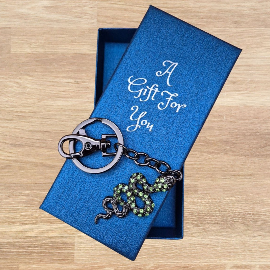Green & Black snake keyring keychain boxed gift 