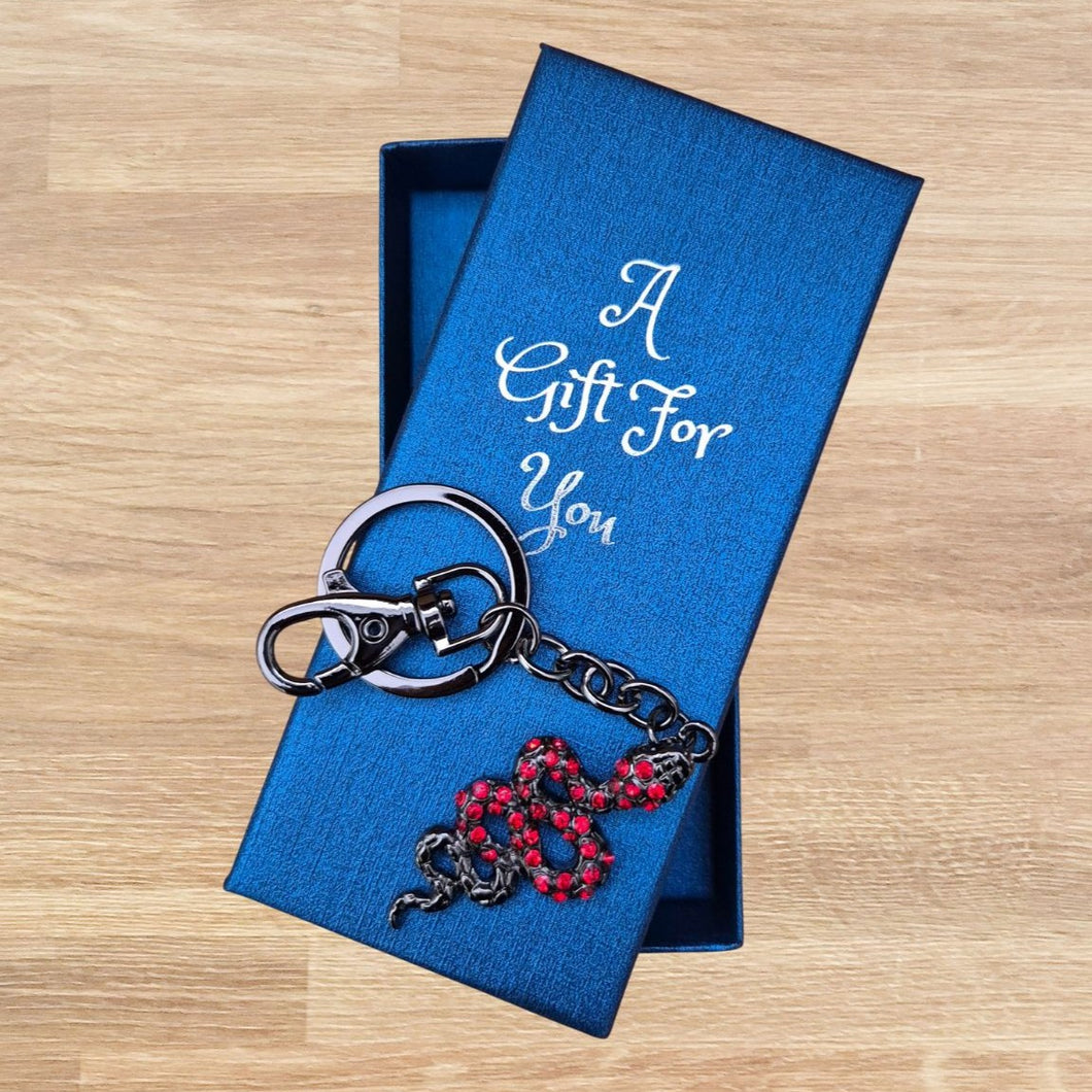 Red & Black snake keyring keychain boxed gift 