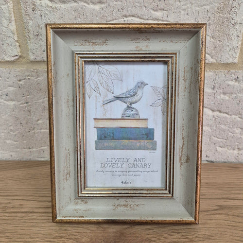 This stunning stand-alone wooden photo frame features a beautiful green and cream rustic painted finish. Perfect for displaying your favorite 4 x 6 inch family memories, this frame adds a touch of charm and nostalgia to any room. Bring your photos to life and preserve your cherished moments with this timeless piece.