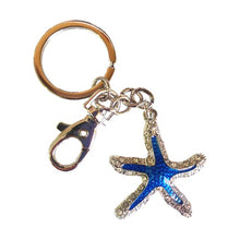 Load image into Gallery viewer, blue &amp; silver ocean starfish keyring keychain gift 