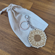 Load image into Gallery viewer, Sustainable wooden Australia Made keyrings. Sunflower keychain keyring bag chain gift 