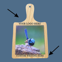 Load image into Gallery viewer, Superb Fairywren Customer Engraved Cheeseboards | Price Includes 6 Custom Engraved Cheeseboards