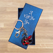 Load image into Gallery viewer, Black &amp; Red swan keyring keychain boxed gift 