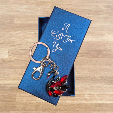 Black & Red swan keyring keychain boxed gift 