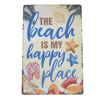 The beach is my happy place metal ocean themed sign gift 