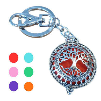 Tree Of Life Keyring | Essential Oil Diffusor Assorted Coloured Pad Inserts | Bag Chain Gift