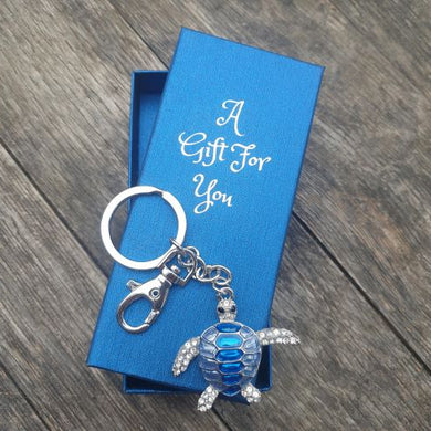 Blue & silver turtle keyring keychain boxed gift 