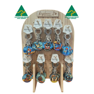 Australiana Keychain Stand Display | 12 Designs - 108 Total Unit's | Made In Australia Gifts