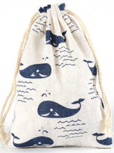 Load image into Gallery viewer, Organza Cotton Gift Bag | Whale Print Design | Drawstring | Small Gift Bag