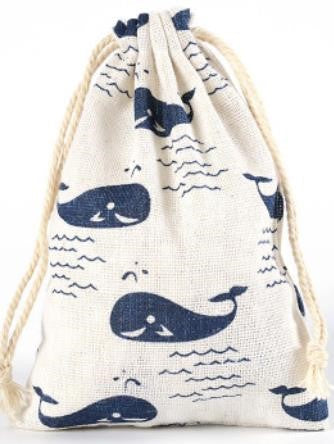 Organza Cotton Gift Bag | Whale Print Design | Drawstring | Small Gift Bag