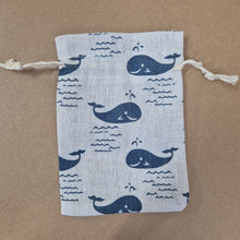 Load image into Gallery viewer, Organza Cotton Gift Bag | Whale Print Design | Drawstring | Small Gift Bag