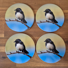Load image into Gallery viewer, Australian Willy Wagtail Bird Coaster Set | Set Of 4 Ceramic Round Table Coasters