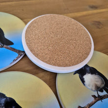 Load image into Gallery viewer, Australian Willy Wagtail Bird Coaster Set | Set Of 4 Ceramic Round Table Coasters