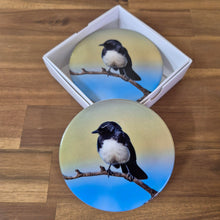 Load image into Gallery viewer, Australian Willy Wagtail Bird Coaster Set | Set Of 4 Ceramic Round Table Coasters
