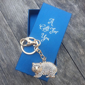 Australian Wombat Keyring Boxed Gift | Silver - Gold Cute Aussie Wombat Keychain