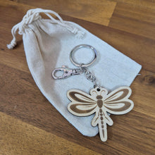 Load image into Gallery viewer, Sustainable wooden Australian Made dragonfly keyring keychain bag chain gift 