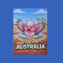 Load image into Gallery viewer, Australiana Funny Postcard Display Stand | 96 Assorted Cartoon Australiana Postcards | Small Wooden Display Stand