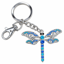 Load image into Gallery viewer, BLUE AND SILVER DRAGONFLY KEYRING KEYCHAIN BAG CHAIN GIFT 