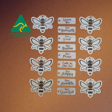 Load image into Gallery viewer, Bee Gifts | Adorable Australian Made Timber Bee Keychains With Assorted Bee Sayings | Display Stand