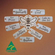 Load image into Gallery viewer, Bee Gifts | Adorable Australian Made Timber Bee Keychains With Assorted Bee Sayings | Display Stand