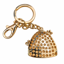 Load image into Gallery viewer, Beehive Gold Keychain | Golden Honey House Keyring With Cute Bees | Bee Lover Gift - Bee Bag Chain