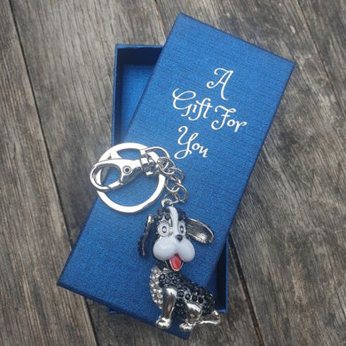 Cute black dog keyring keychain boxed dog lover gift