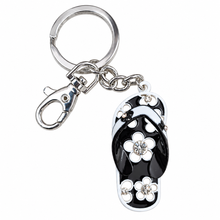 Load image into Gallery viewer, Black and white flower beach thongs. Aussie flip flop keyring keychain bag chain gifts 
