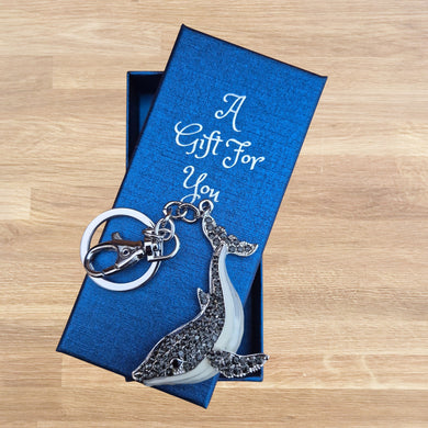 Black & White humpback whale keyring keychain boxed gift 