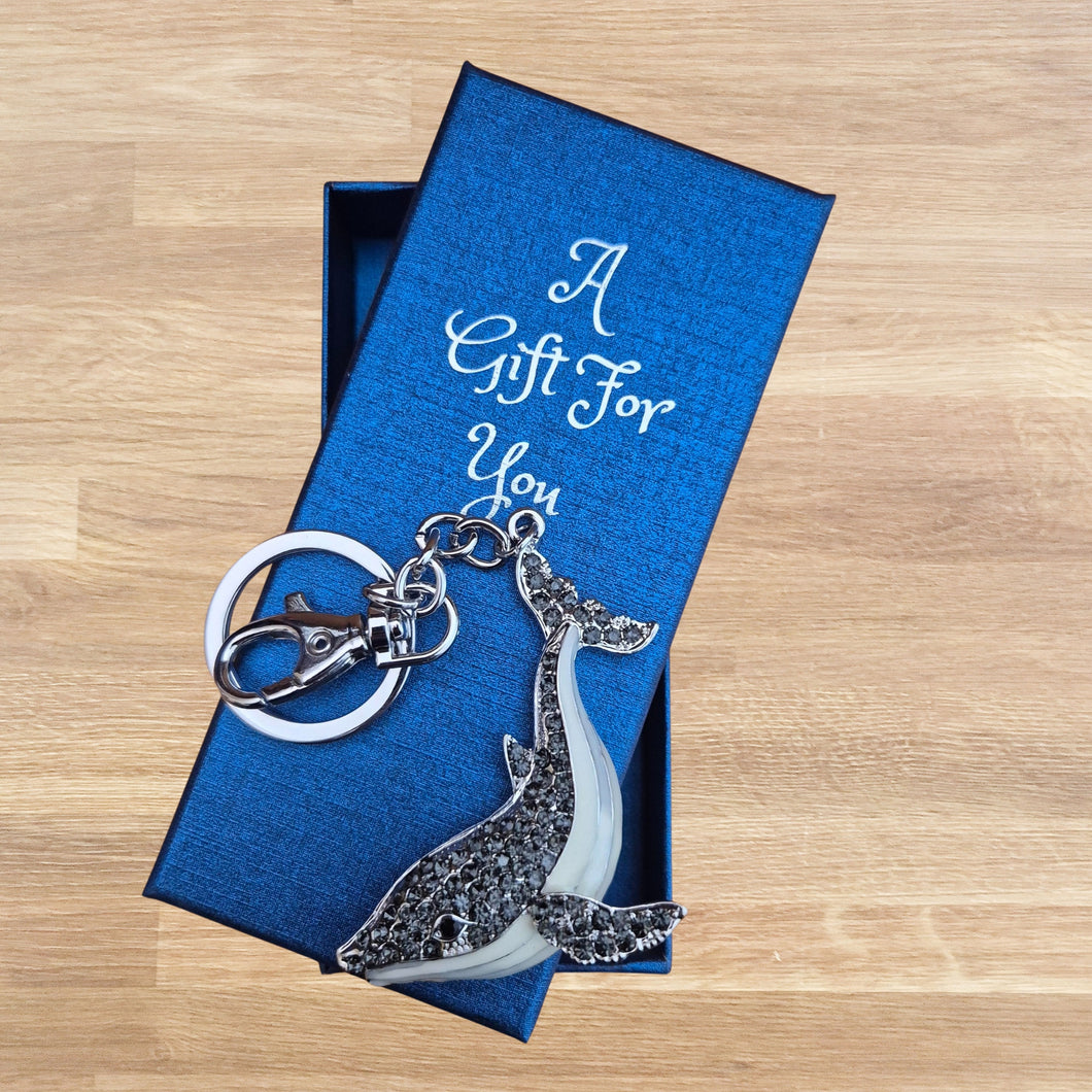 Black & White humpback whale keyring keychain boxed gift 