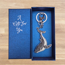 Load image into Gallery viewer, Whale Keychain Boxed Gift | Black &amp; White Humpback Whale Keyring | Ocean Animal Gift