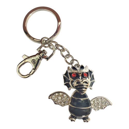 mythical magical black & silver dragon keyring keychain gift 