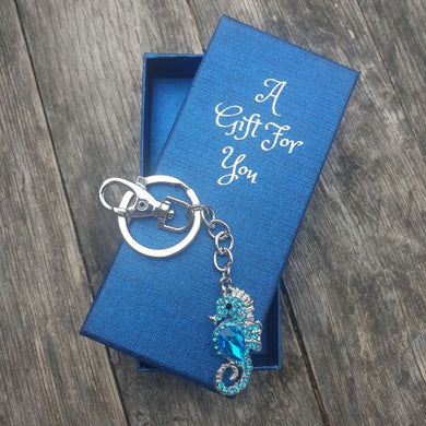 Blue seahorse keyring keychain bag chain boxed gift