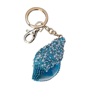 Seaside Shell Keychain | Large Blue Seaside Shell Bag Charm | Keyring Ocean Gift