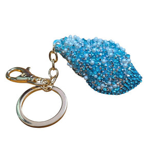 Seaside Shell Keychain | Large Blue Seaside Shell Bag Charm | Keyring Ocean Gift