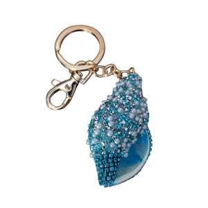 Seaside Shell Keychain | Large Blue Seaside Shell Bag Charm | Keyring Ocean Gift