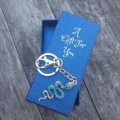 Snake Keychain Boxed Gift | Blue & Silver Snake Keyring | Australiana Tourism Gift