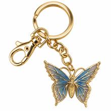 Load image into Gallery viewer, Butterfly Keychain Blue &amp; Gold | Stunning Pearl Shaded Blue Butterfly Keyring Bag Chain Gift