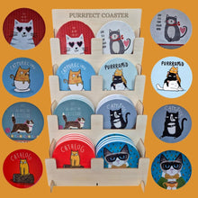 Load image into Gallery viewer, Cat Coaster Display Set | Ceramic Round Coasters &amp; Display Stand | Purrfect Gifts | 20 % Off Every Day Price
