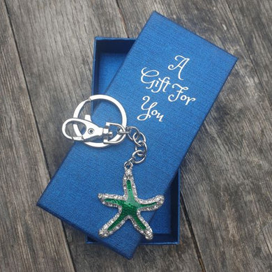 Starfish Keychain Boxed Gift | Green & Silver Keyring | Ocean Starfish Keychain | Bag Chain
