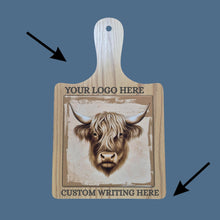 Load image into Gallery viewer, Highlander Cow ( Brown ) Customer Engraved Cheeseboards | Price Includes 6 Custom Engraved Cheeseboards