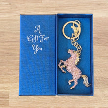Load image into Gallery viewer, Horse Keychain Boxed Gift | Gold Pink Horse Keyring Bag Chain | Horse Lover Gift