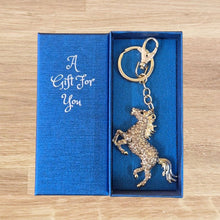 Load image into Gallery viewer, Horse Keychain Boxed Gift | Gold Brown Horse Keyring Bag Chain | Horse Lover Gift