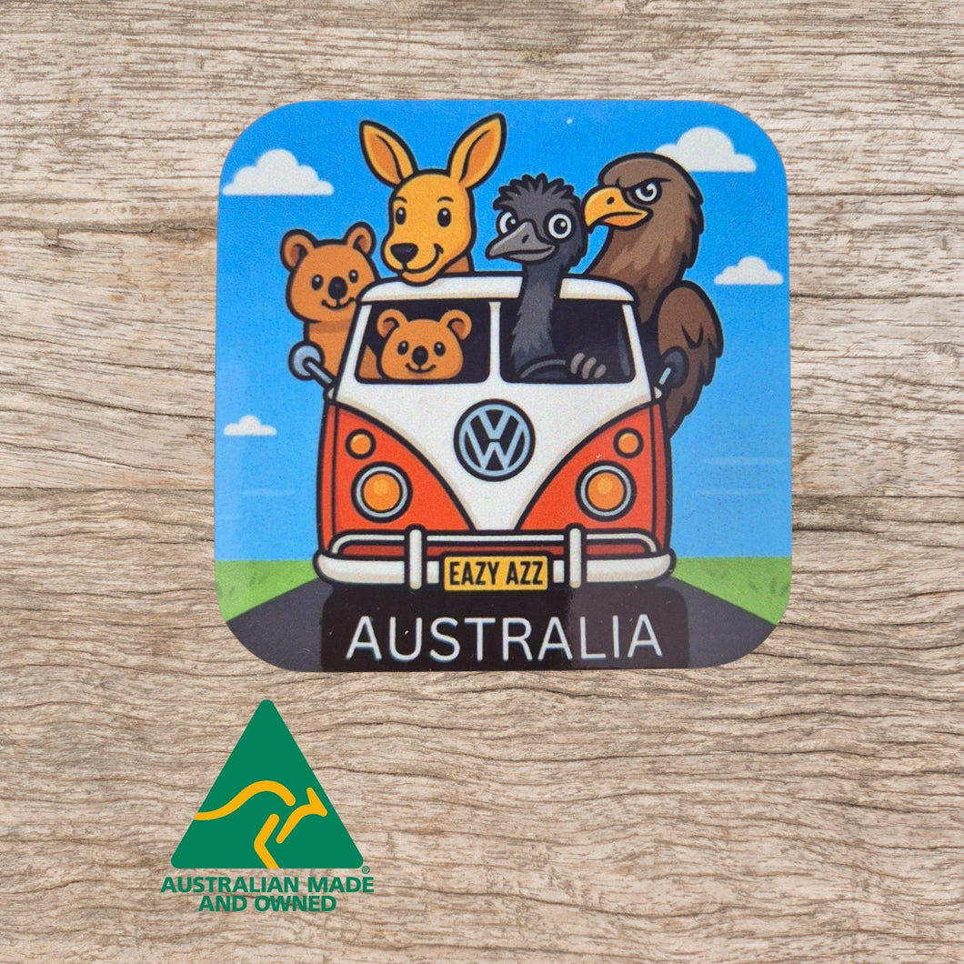 Australian Made Magnets Kombi outback Australian animal road trip 