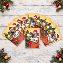 Load image into Gallery viewer, Koala Aussie Christmas Postcards | Pack Of 10 | Funny Aussie Merry Christmas Koala &amp; Beer